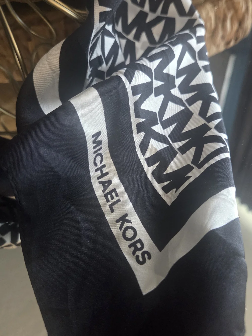 Michael Kors Black & White Monogram Square Foulard Scarf 23